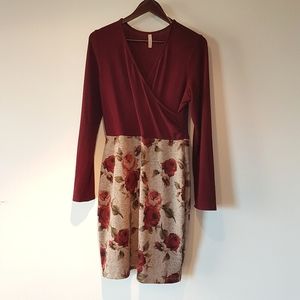 🌹 Burgundy Wrap Sweater Dress